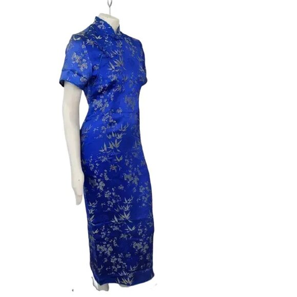 VTG Qipao Cheongsam Maxi Wiggle Dress  Floral embroidered Back slit  SZ 6 - Picture 5 of 9